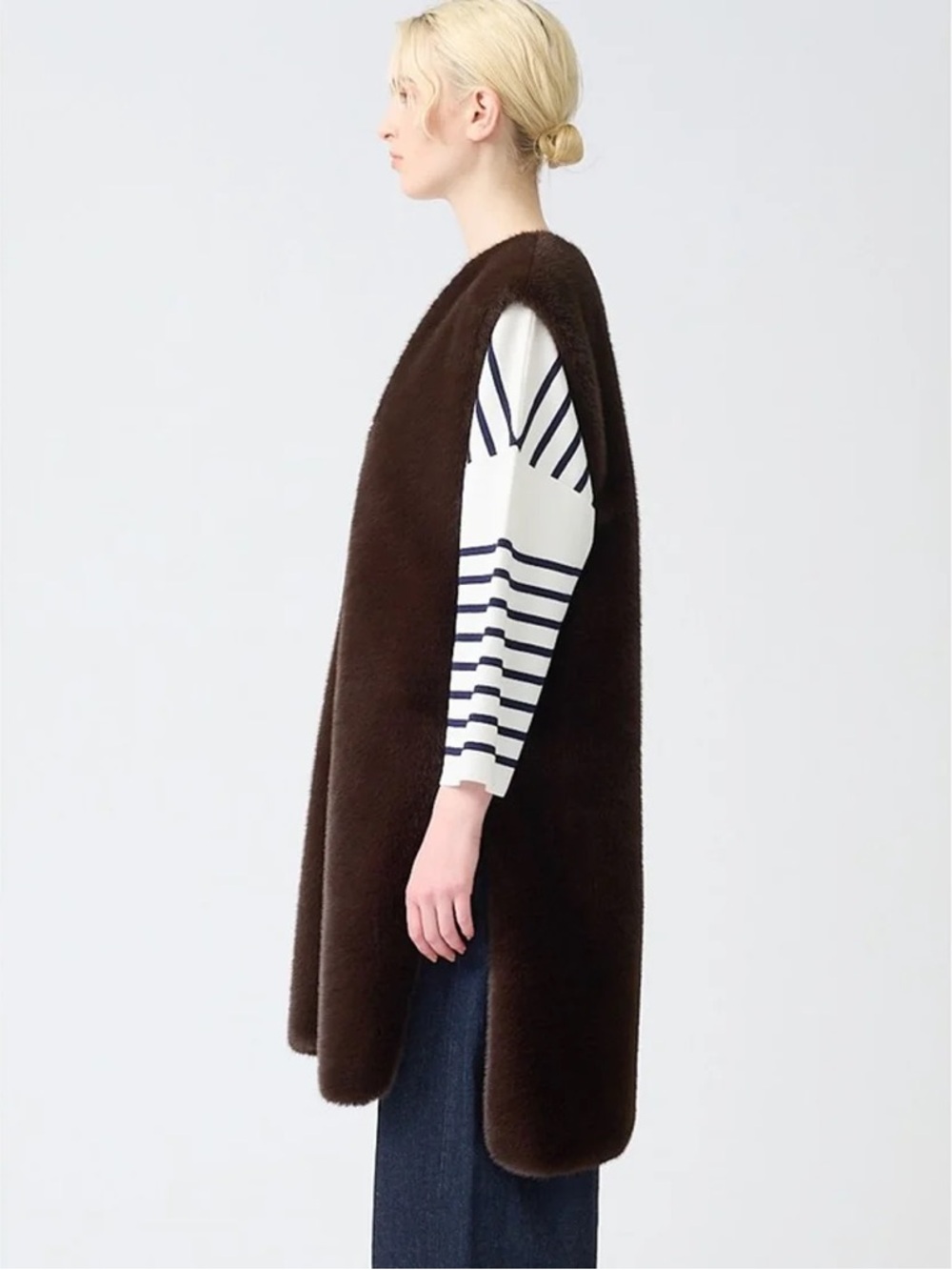 Long Faux Fur Sleeveless Vest in Dark Brown - Picture 3 of 8